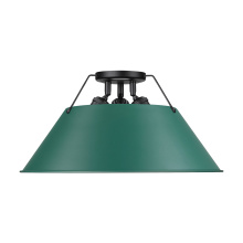 Golden 3306-3FM BLK-GN - Yep by Golden Lighting Orwell 3-light Flush Mount in Matte Black and Pine Green shade